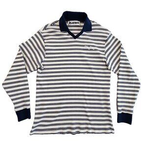 Playboy Pacsun Men's Navy Blue Ribbed Knit Sweater Size Small Embroidery EUC